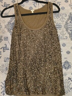 J. Crew Olive Sequin Scoop Neck Tank Top Size M
